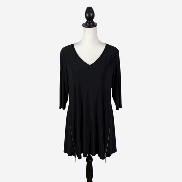 Joseph Ribkoff Zip Detail Tunic Top Size 8 Black Wrinkle Resistant 3/4 Sleeve - Picture 3 of 12